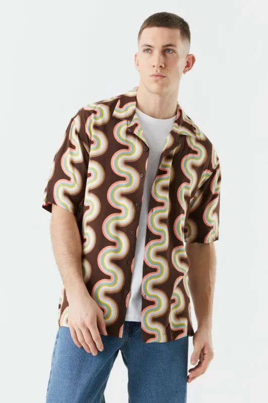 Urban Resort Brown Printed Button-Up Shirt sold by Charlotte Russe