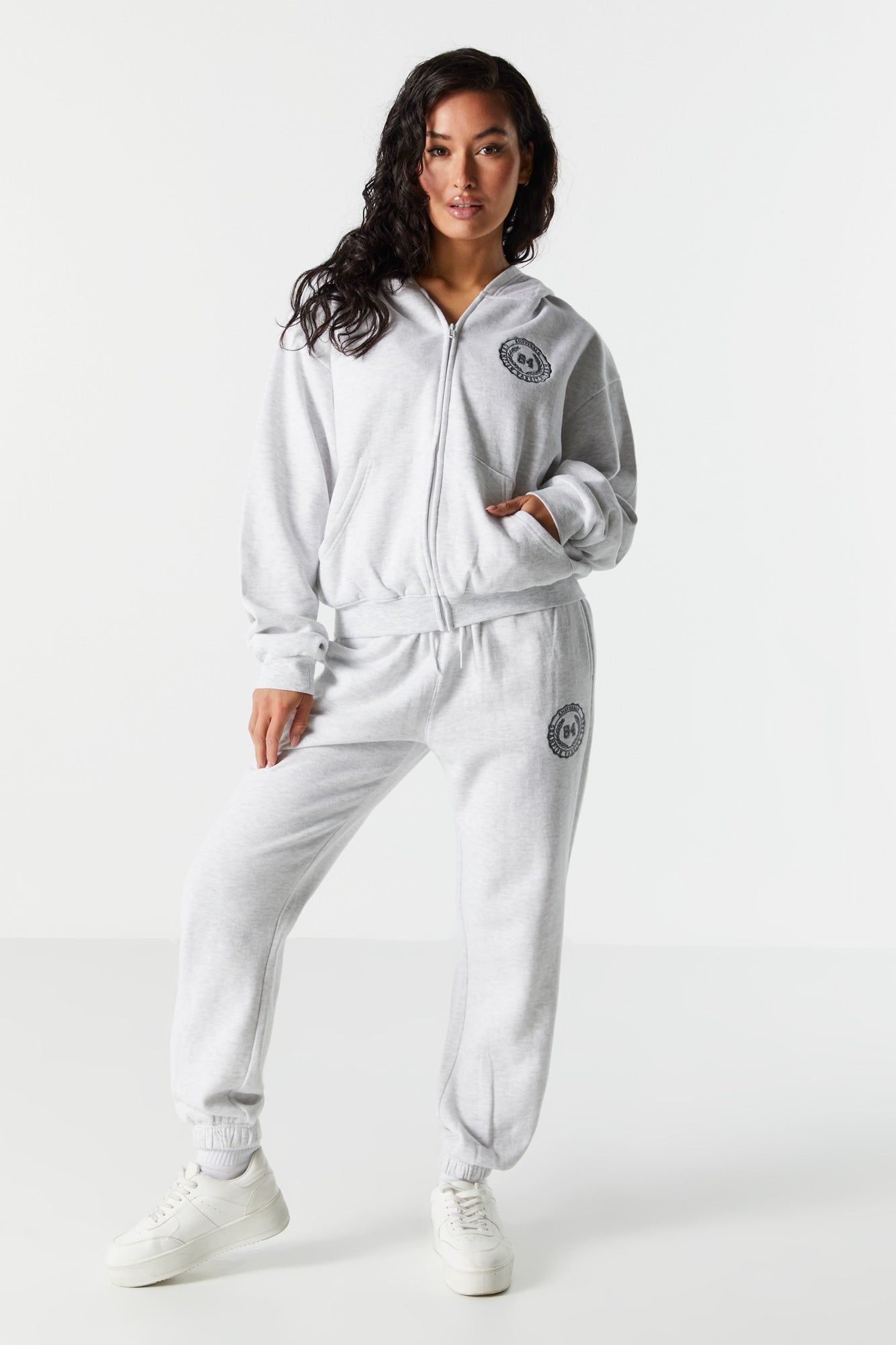 84 Embroidered Zip Up Varsity Hoodie sold by Charlotte Russe product image thumbnail 3