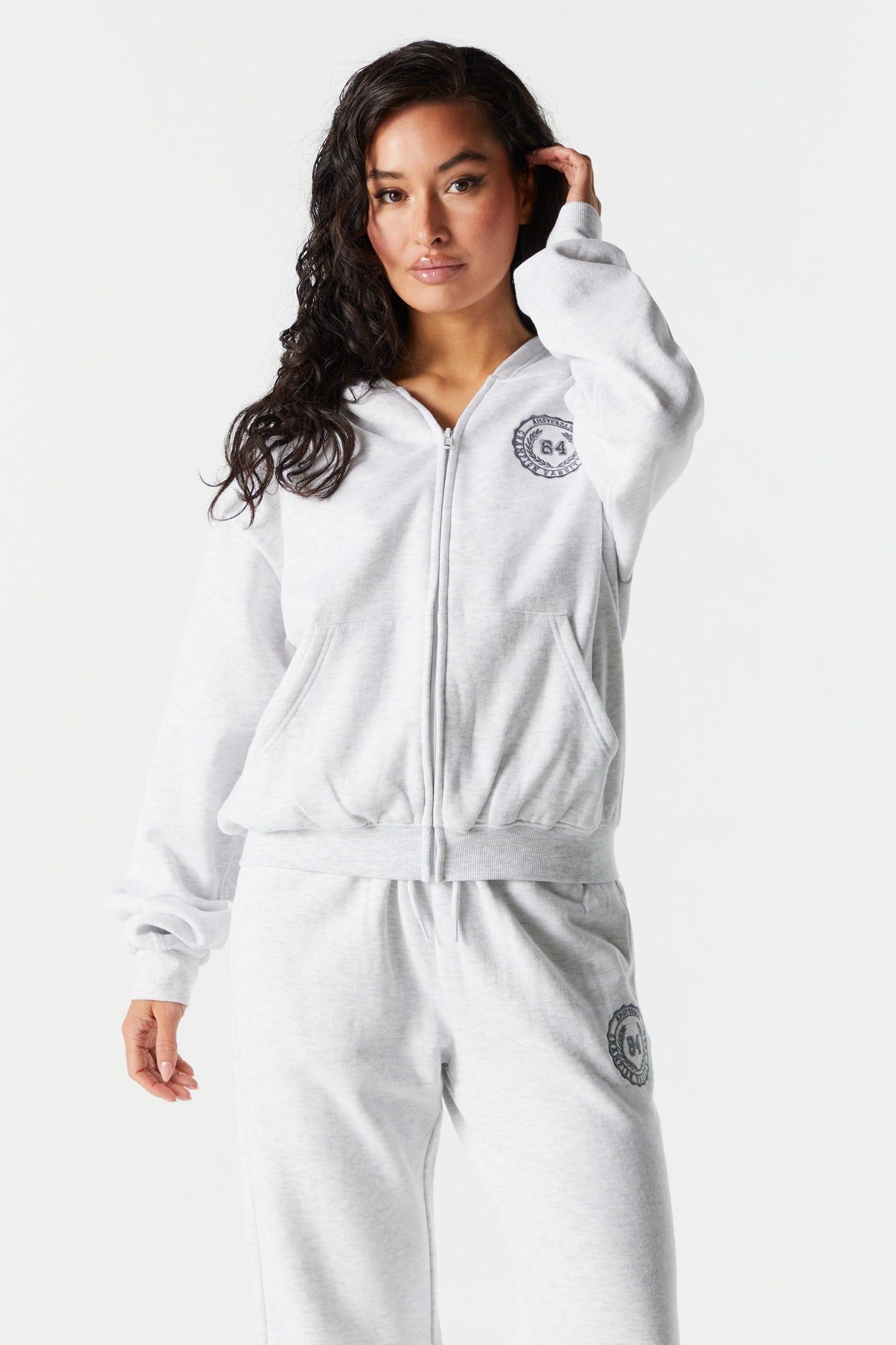 84 Embroidered Zip Up Varsity Hoodie sold by Charlotte Russe