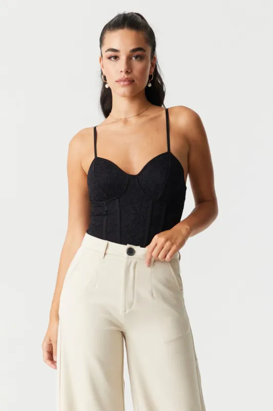 Black Lace Corset Cami Bodysuit sold by Charlotte Russe