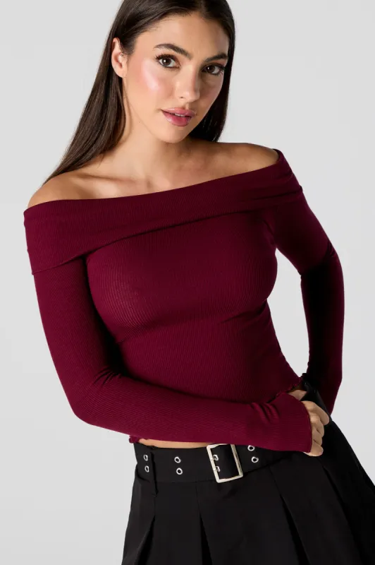 Ribbed Off Shoulder Long Sleeve Top sold by Charlotte Russe