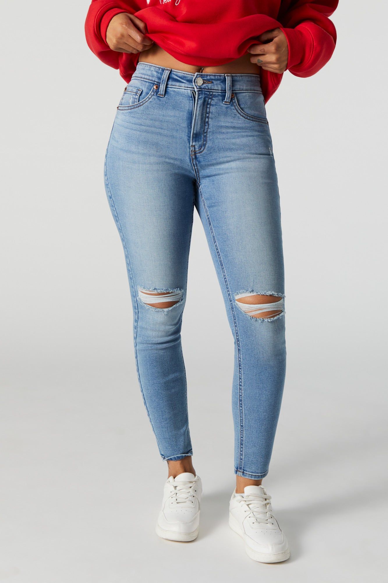 Miami Medium Wash Distressed High Rise Jean sold by Charlotte Russe product image thumbnail 2
