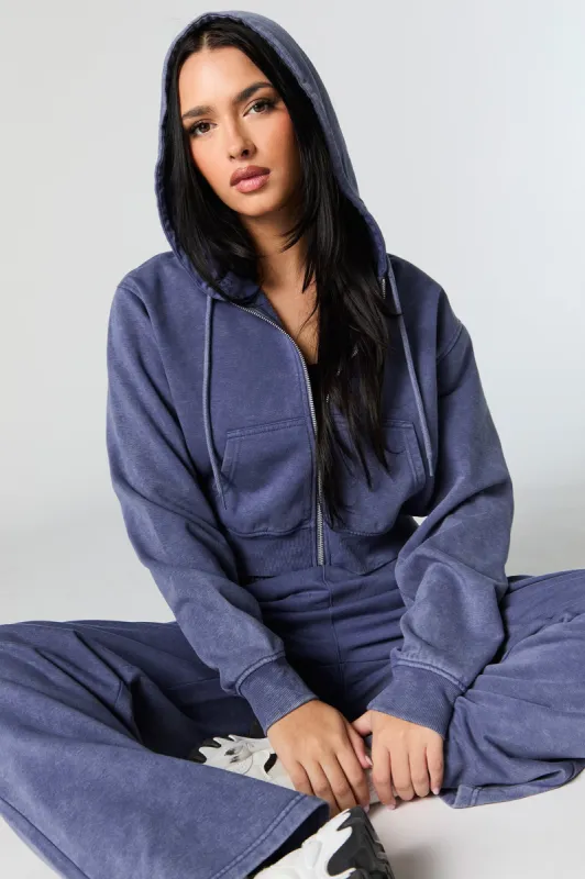 Fleece Washed Zip-Up Cropped Hoodie sold by Charlotte Russe
