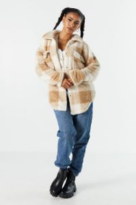 Plush Plaid Shacket sold by Charlotte Russe