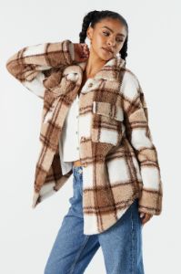 Plush Plaid Shacket sold by Charlotte Russe