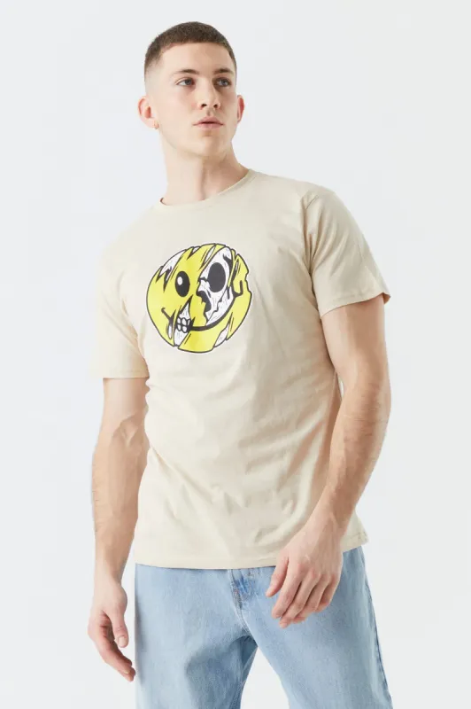 Distorted Smiley Face Graphic T-Shirt sold by Charlotte Russe