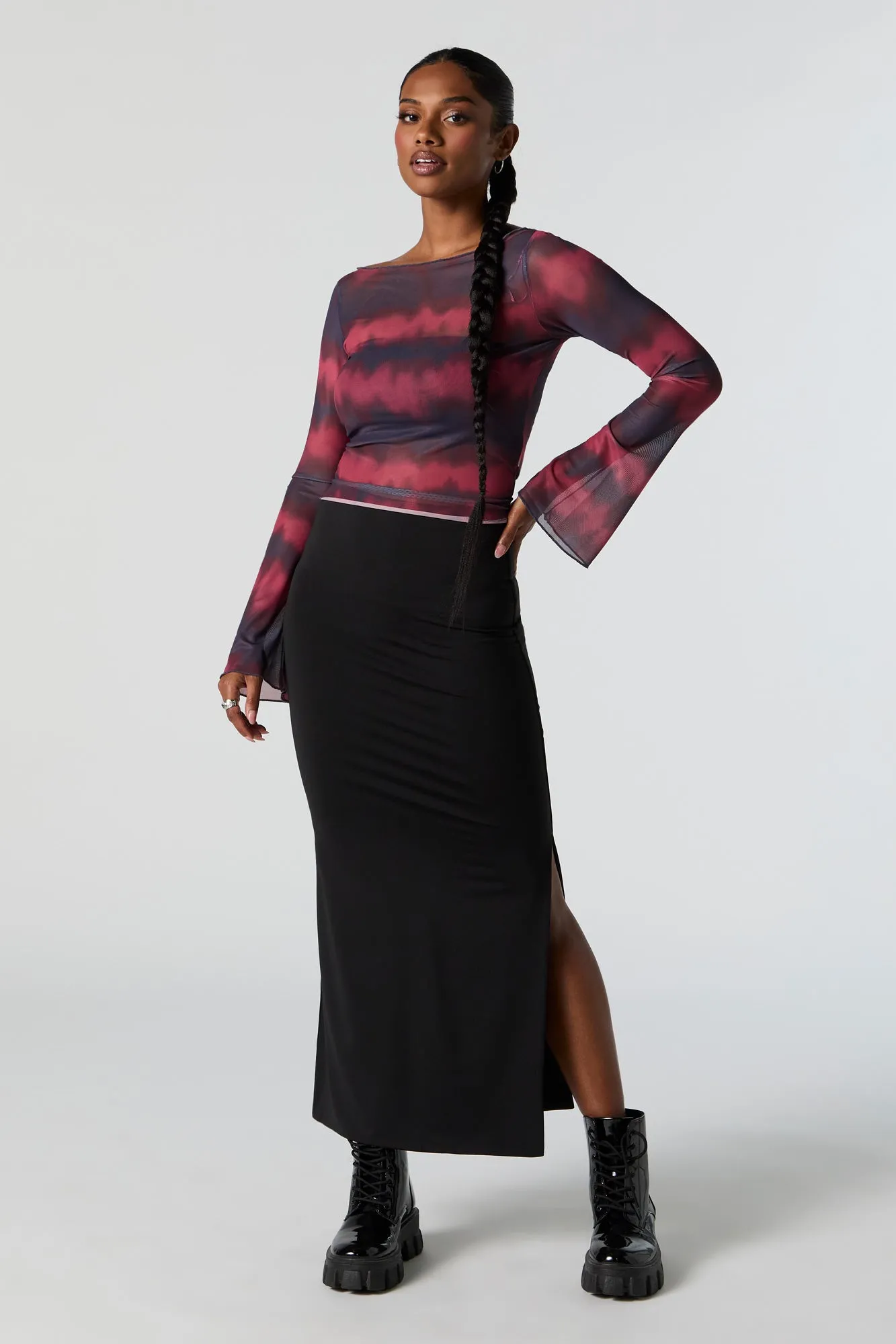 Red Mesh Bell Sleeve Top sold by Charlotte Russe product image thumbnail 3