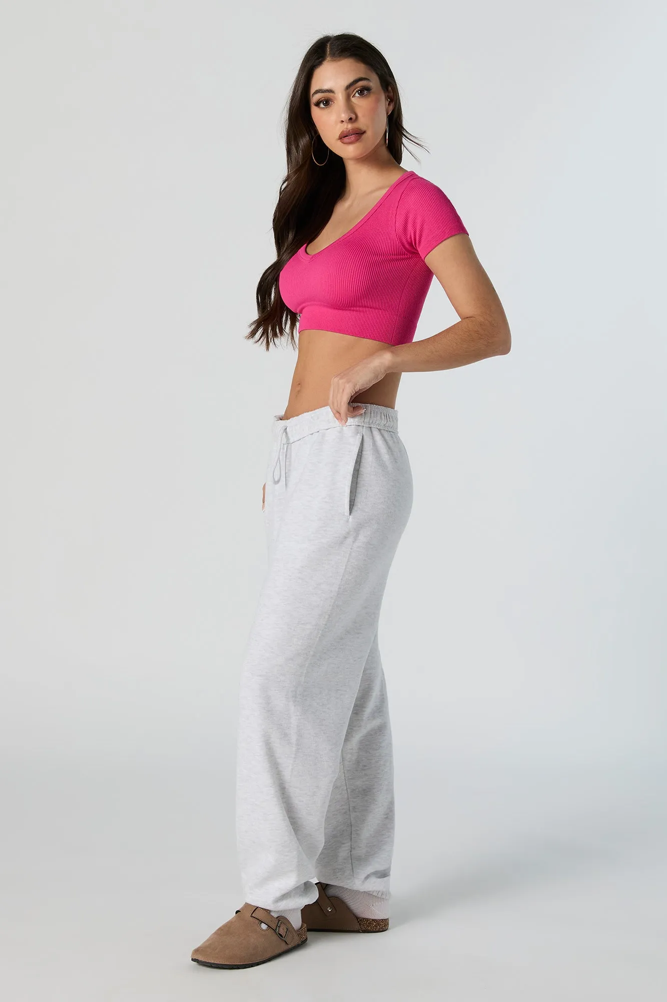 Seamless Ribbed V-Neck Ultra Cropped T-Shirt sold by Charlotte Russe product image thumbnail 3