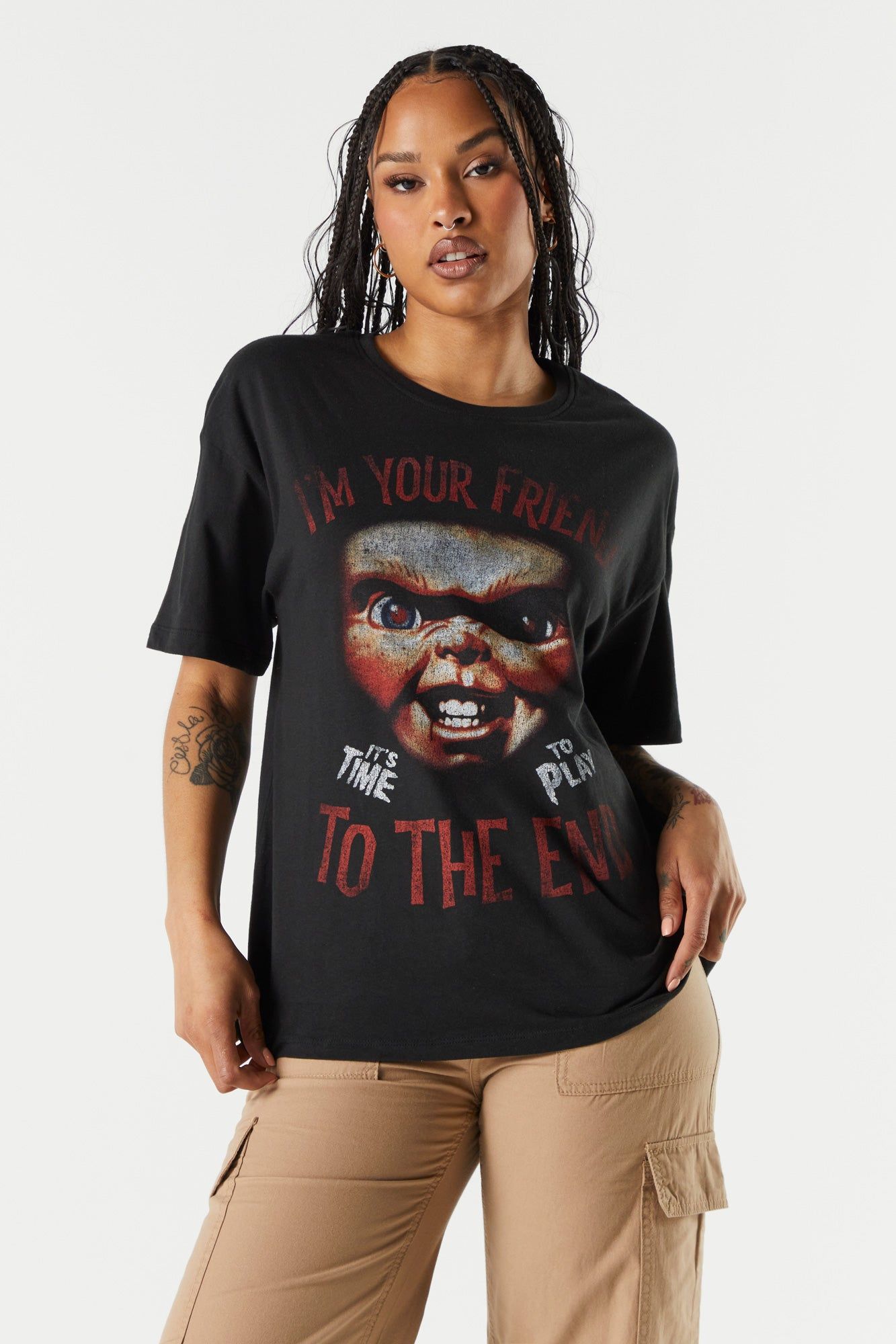 Chucky Graphic Boyfriend T-Shirt sold by Charlotte Russe