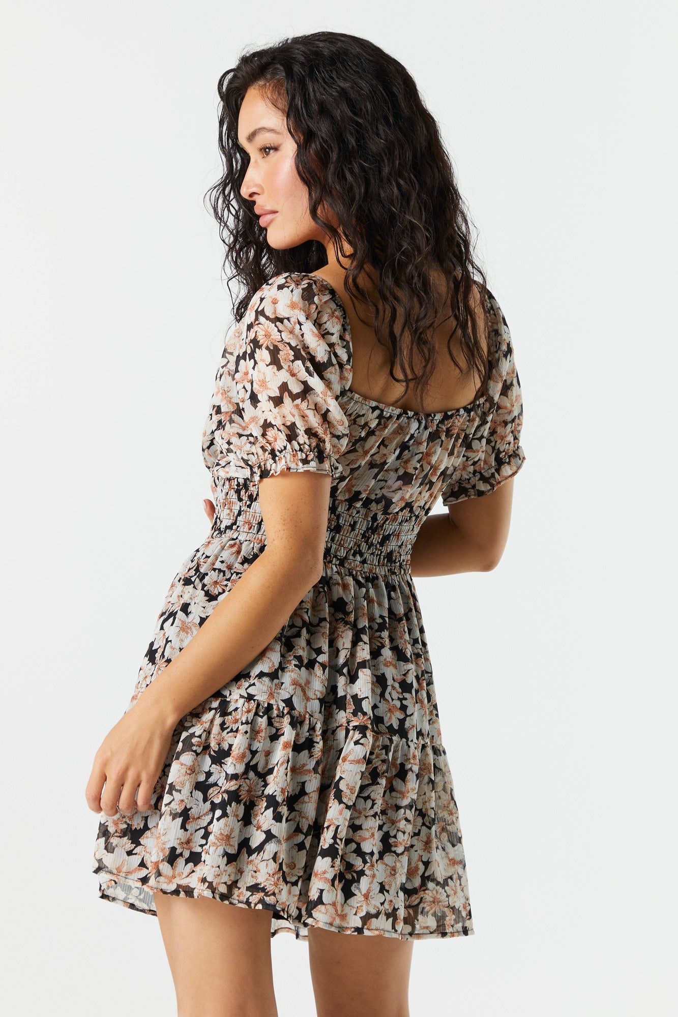 Floral Smocked Short Sleeve Tiered Dress sold by Charlotte Russe product image thumbnail 2