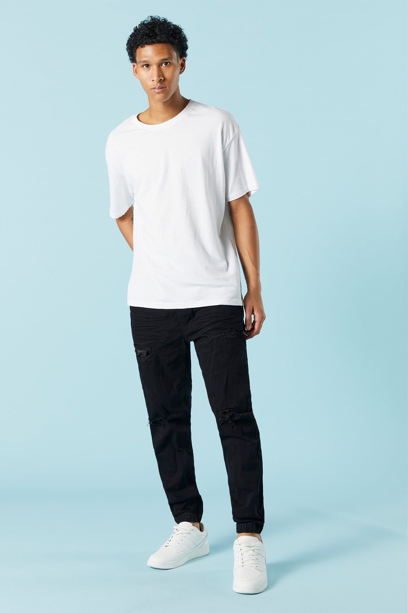 Black Wash Distressed Denim Jogger sold by Charlotte Russe product image thumbnail 2