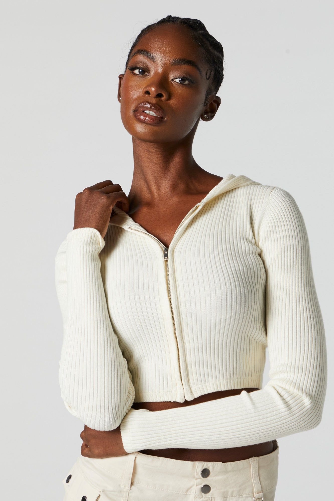 Ribbed Zip-Up Cropped Hoodie sold by Charlotte Russe product image thumbnail 2