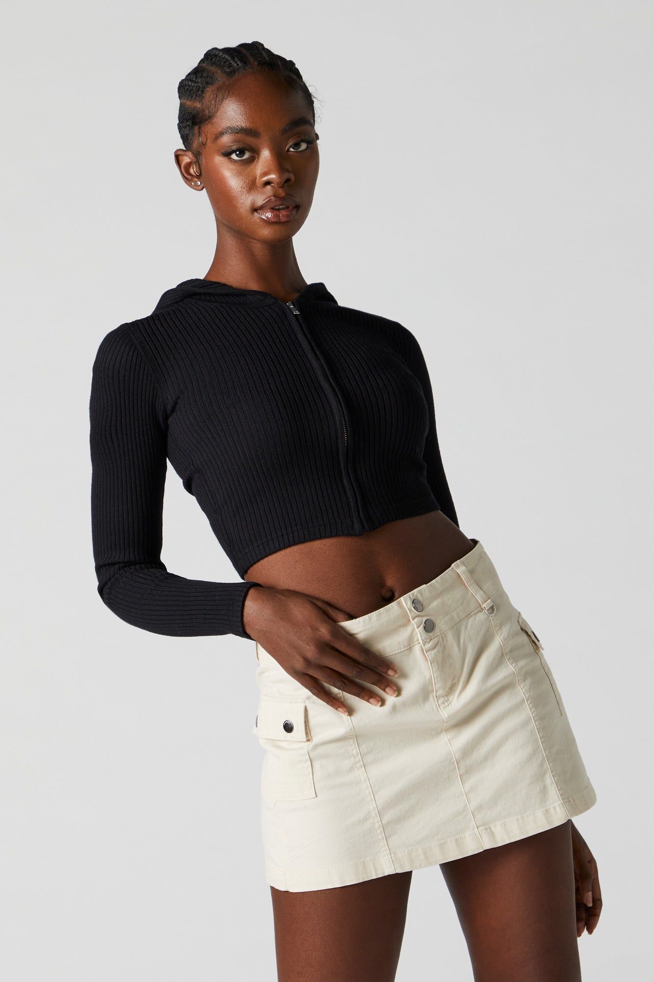 Ribbed Zip-Up Cropped Hoodie sold by Charlotte Russe product image thumbnail 5