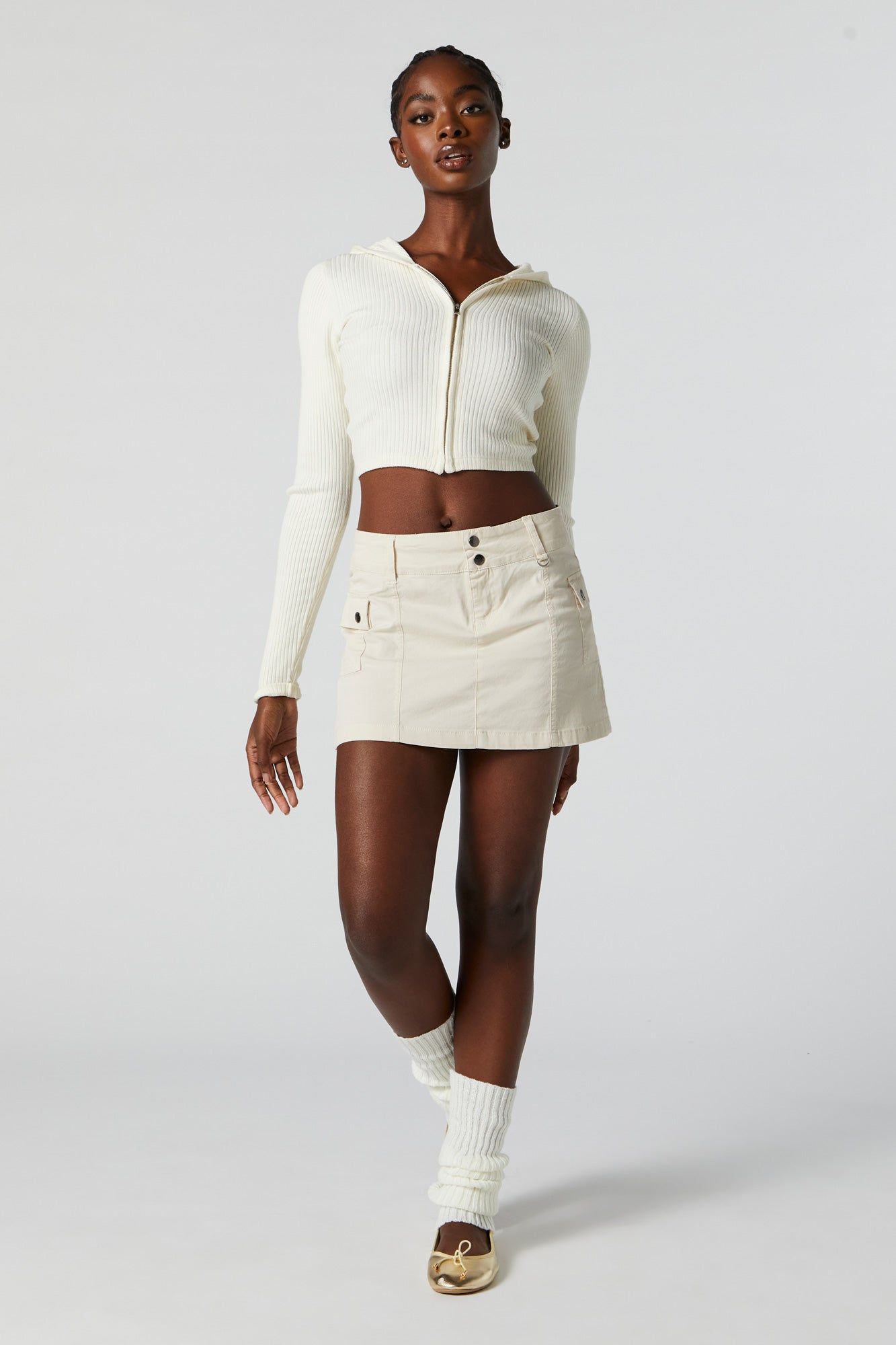 Ribbed Zip-Up Cropped Hoodie sold by Charlotte Russe product image thumbnail 4