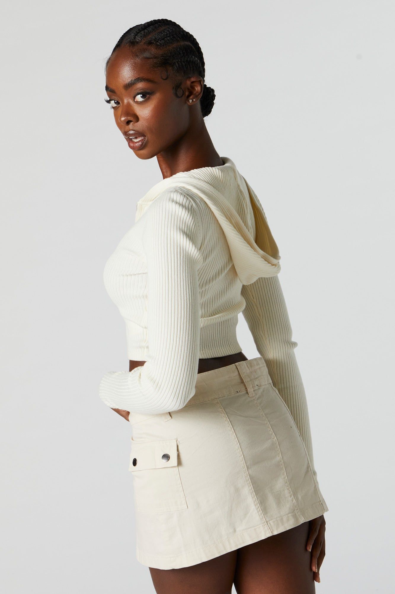 Ribbed Zip-Up Cropped Hoodie sold by Charlotte Russe product image thumbnail 3