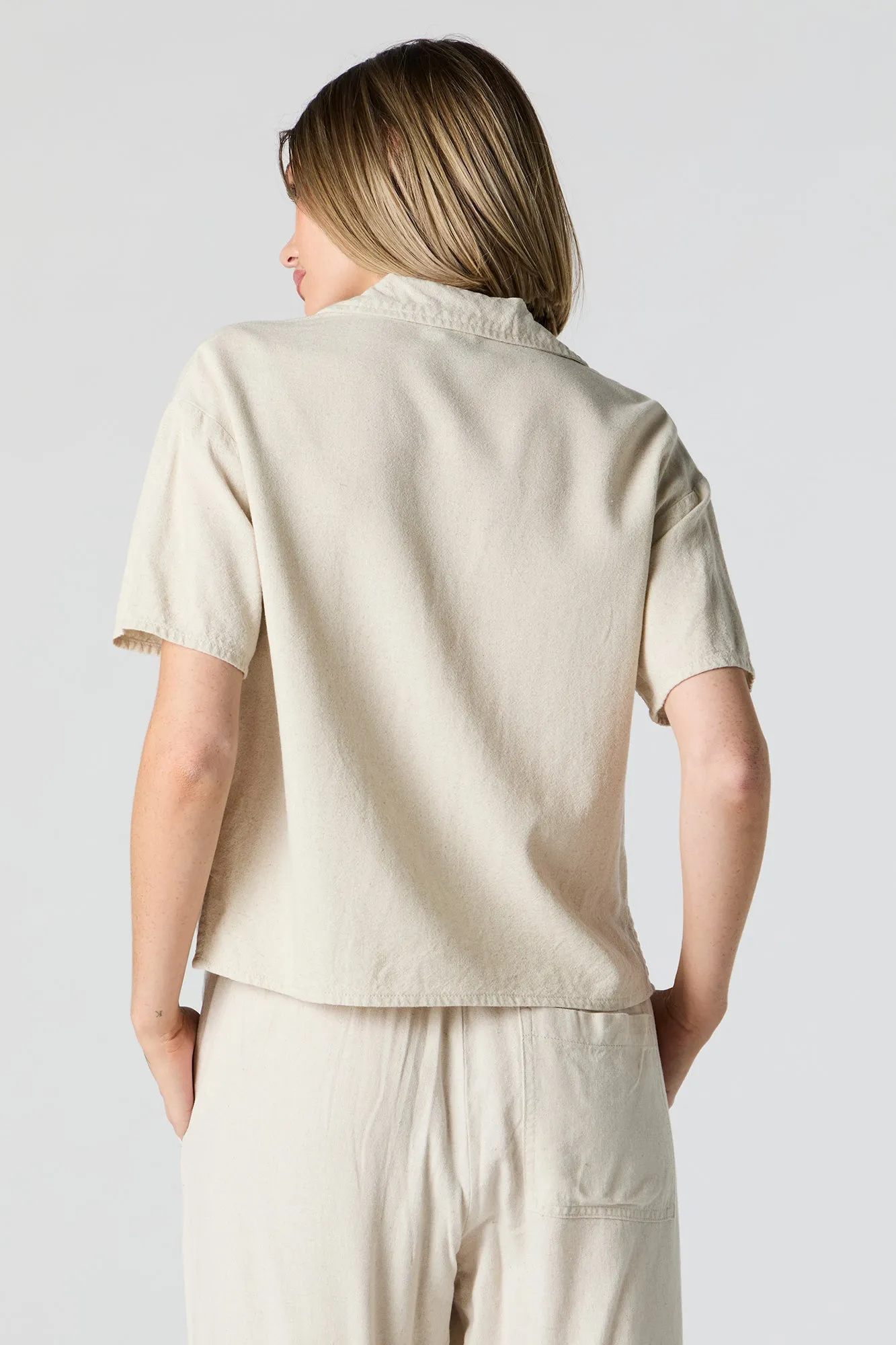 Linen Short Sleeve Button-Up Top sold by Charlotte Russe product image thumbnail 3