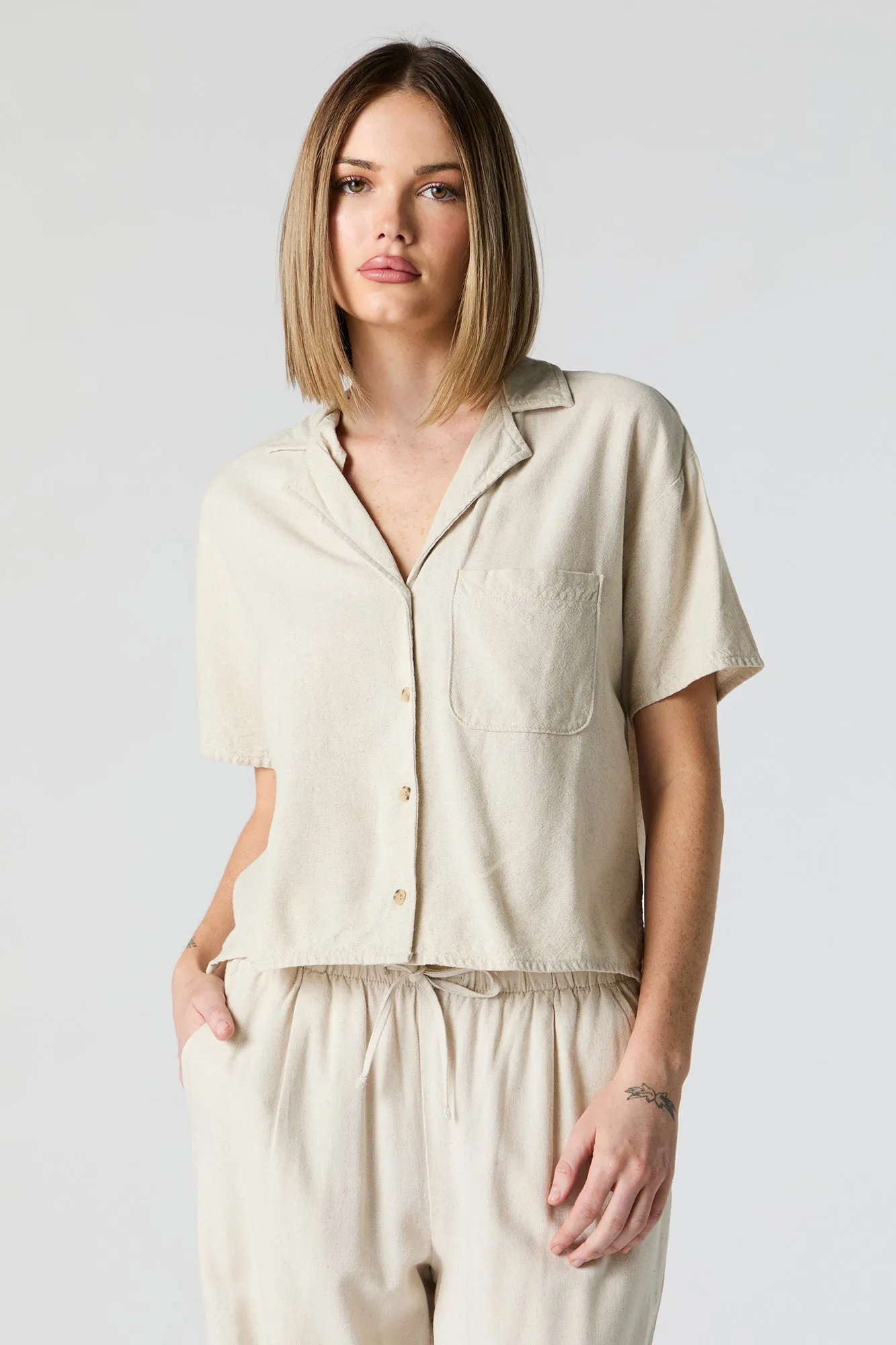 Linen Short Sleeve Button-Up Top sold by Charlotte Russe product image thumbnail 2