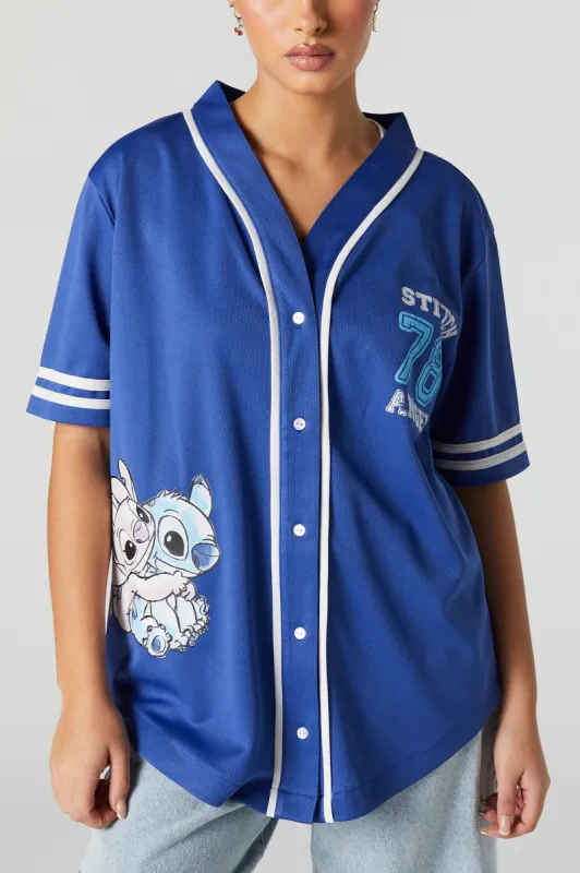 Stitch and Angel Graphic Baseball Jersey sold by Charlotte Russe