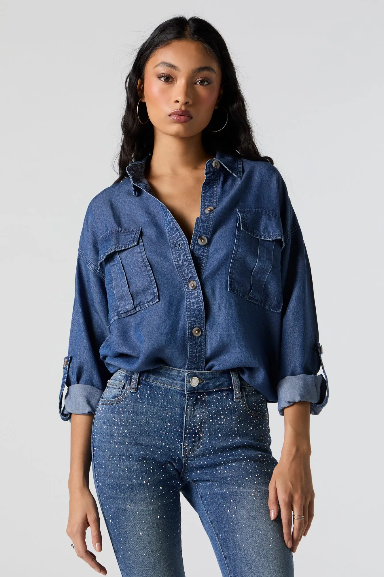 Denim Button-Up Top sold by Charlotte Russe product image thumbnail 4
