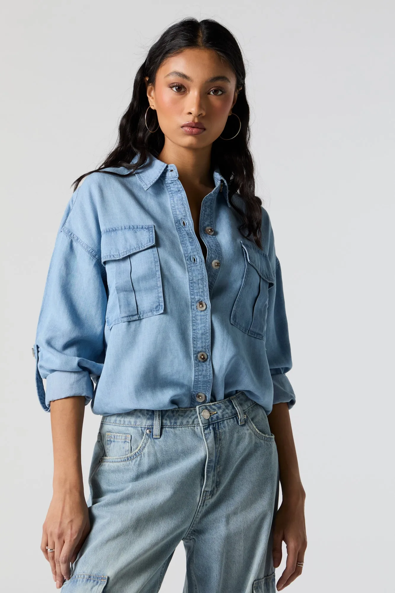 Denim Button-Up Top sold by Charlotte Russe product image thumbnail 5