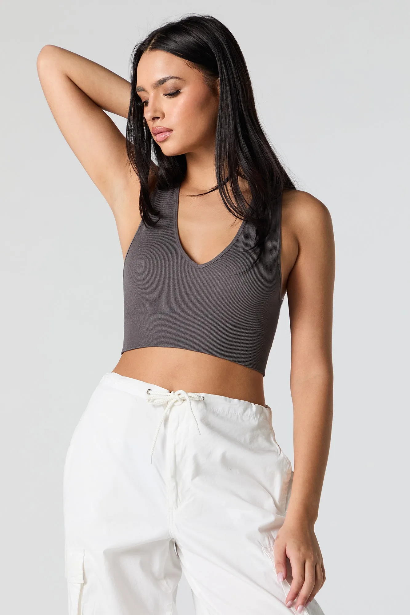 Seamless Ribbed V-Neck Cropped Tank sold by Charlotte Russe product image thumbnail 4