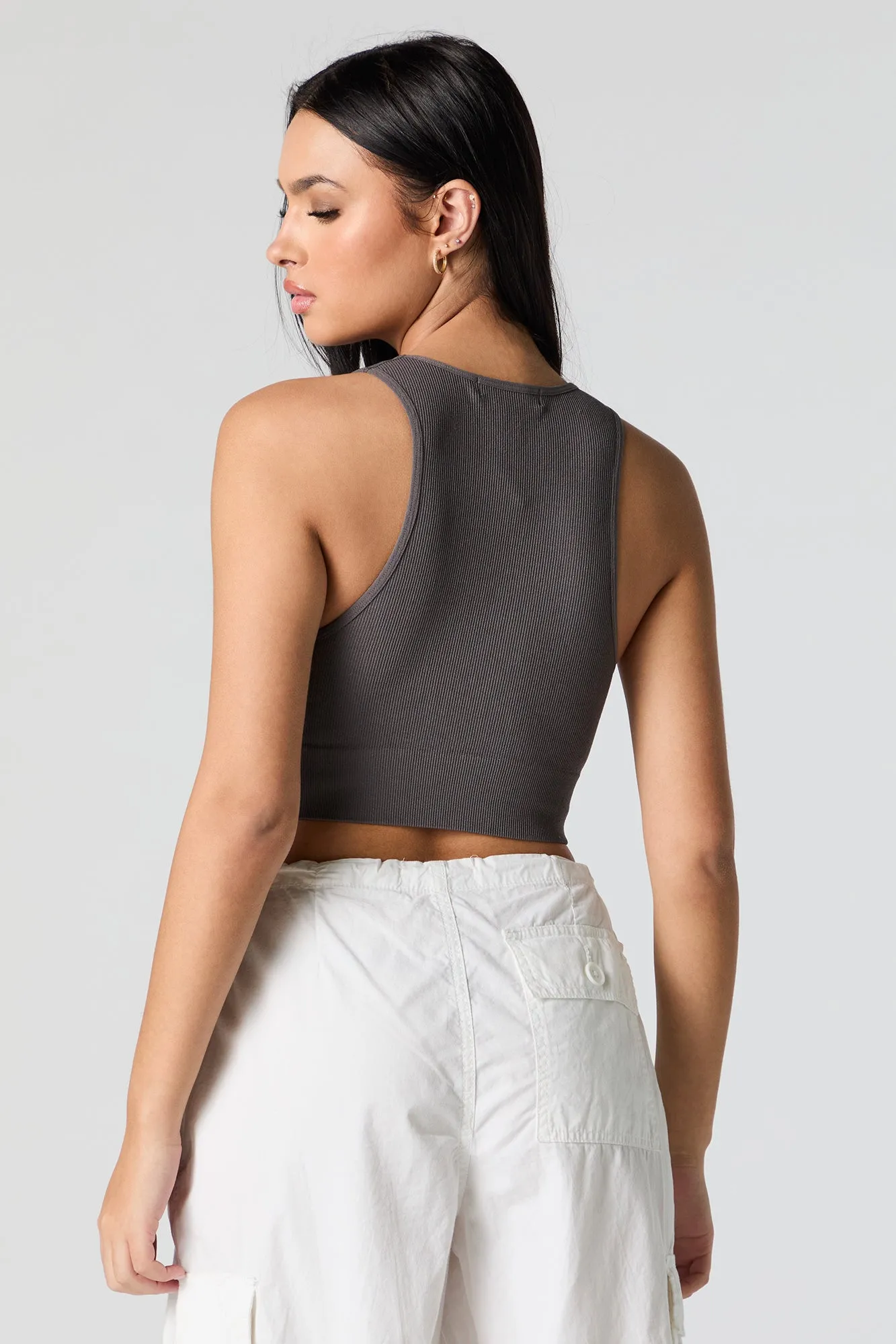 Seamless Ribbed V-Neck Cropped Tank sold by Charlotte Russe product image thumbnail 2
