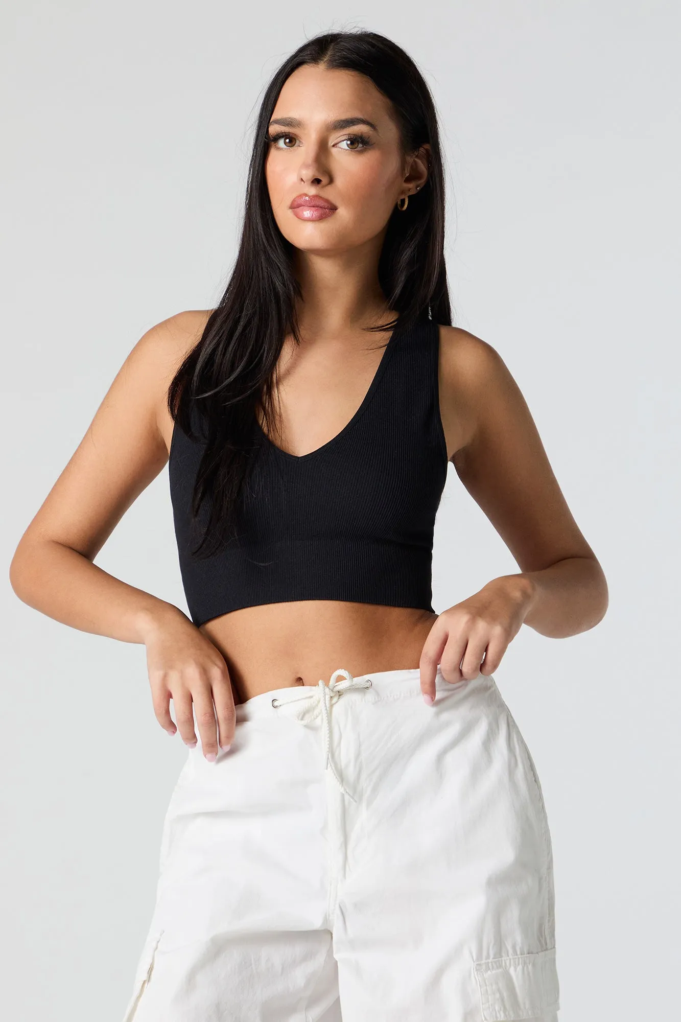 Seamless Ribbed V-Neck Cropped Tank sold by Charlotte Russe product image thumbnail 5