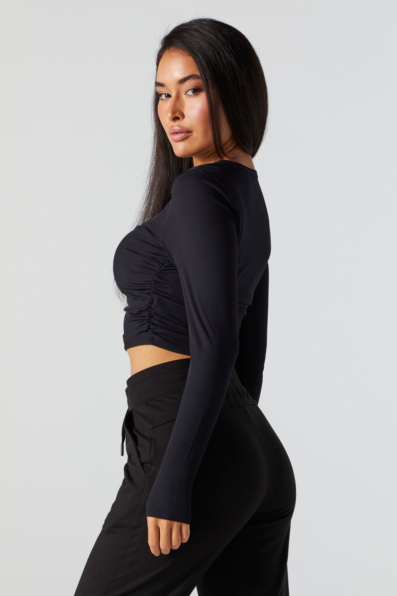 Side Cinched Long Sleeve Crop Top sold by Charlotte Russe product image thumbnail 5