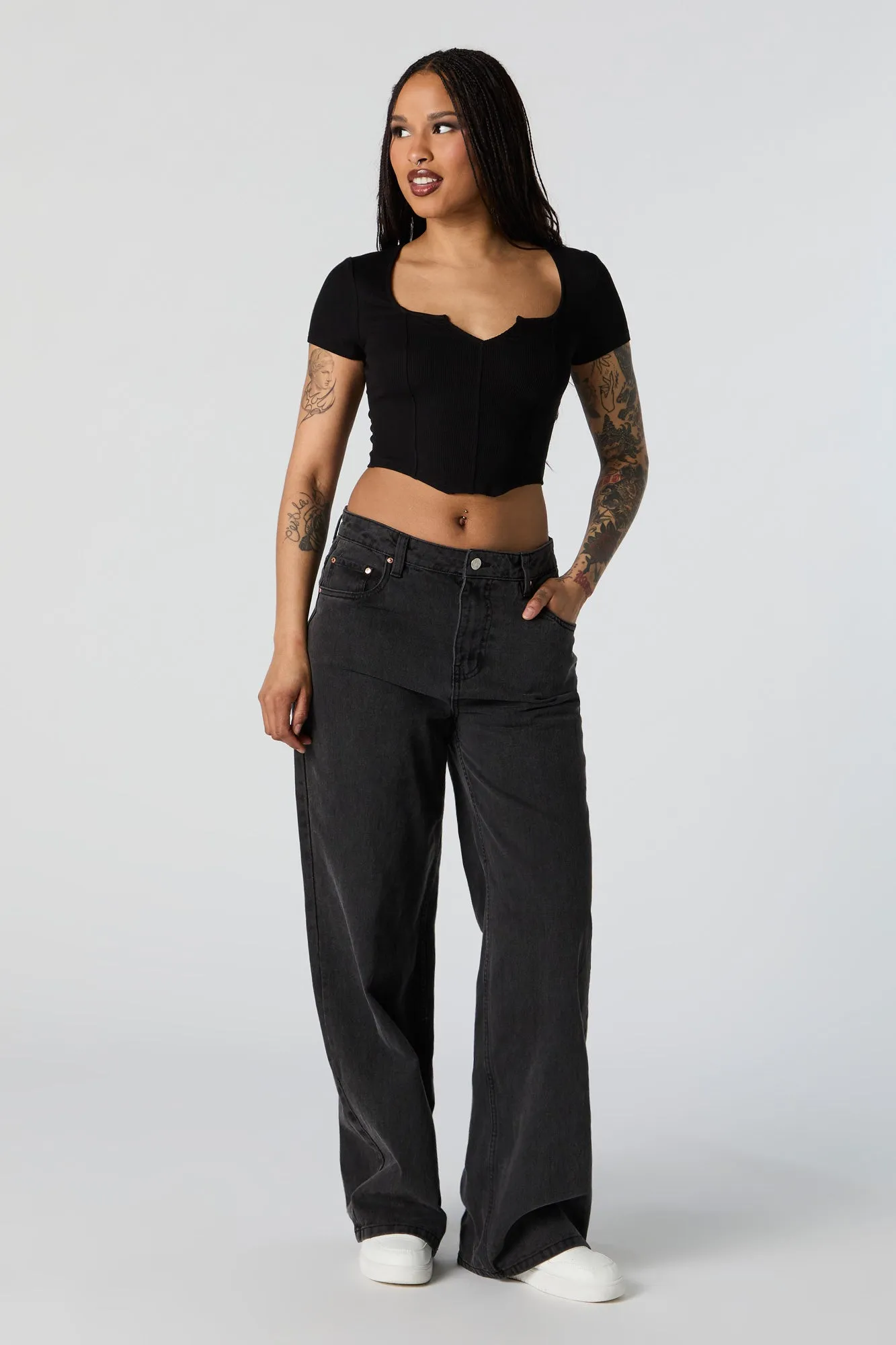 Ribbed Corset Short Sleeve Crop Top sold by Charlotte Russe product image thumbnail 4