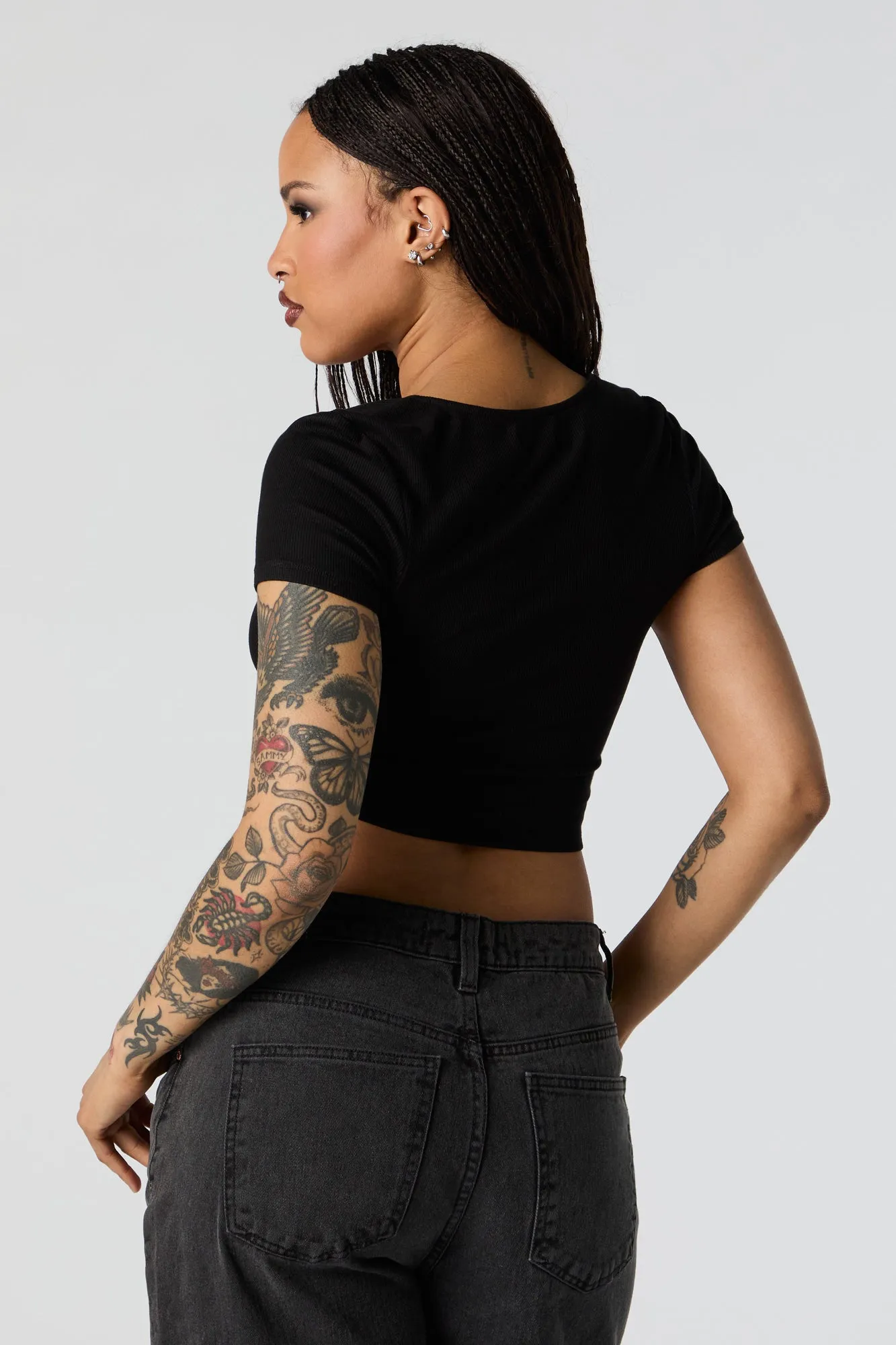 Ribbed Corset Short Sleeve Crop Top sold by Charlotte Russe product image thumbnail 3