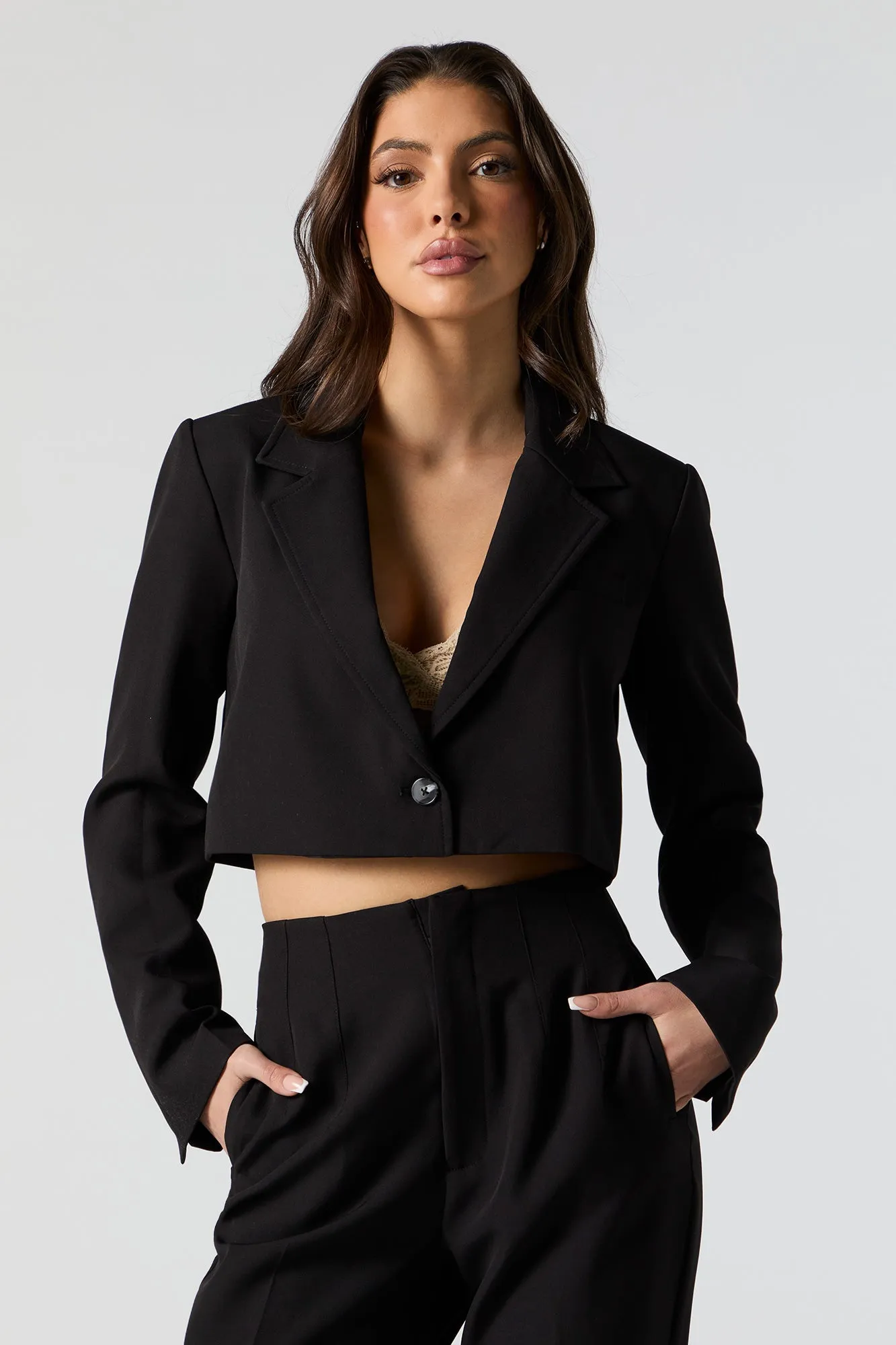 Cropped Single Button Blazer sold by Charlotte Russe product image thumbnail 4