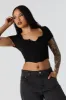 Ribbed Corset Short Sleeve Crop Top sold by Charlotte Russe