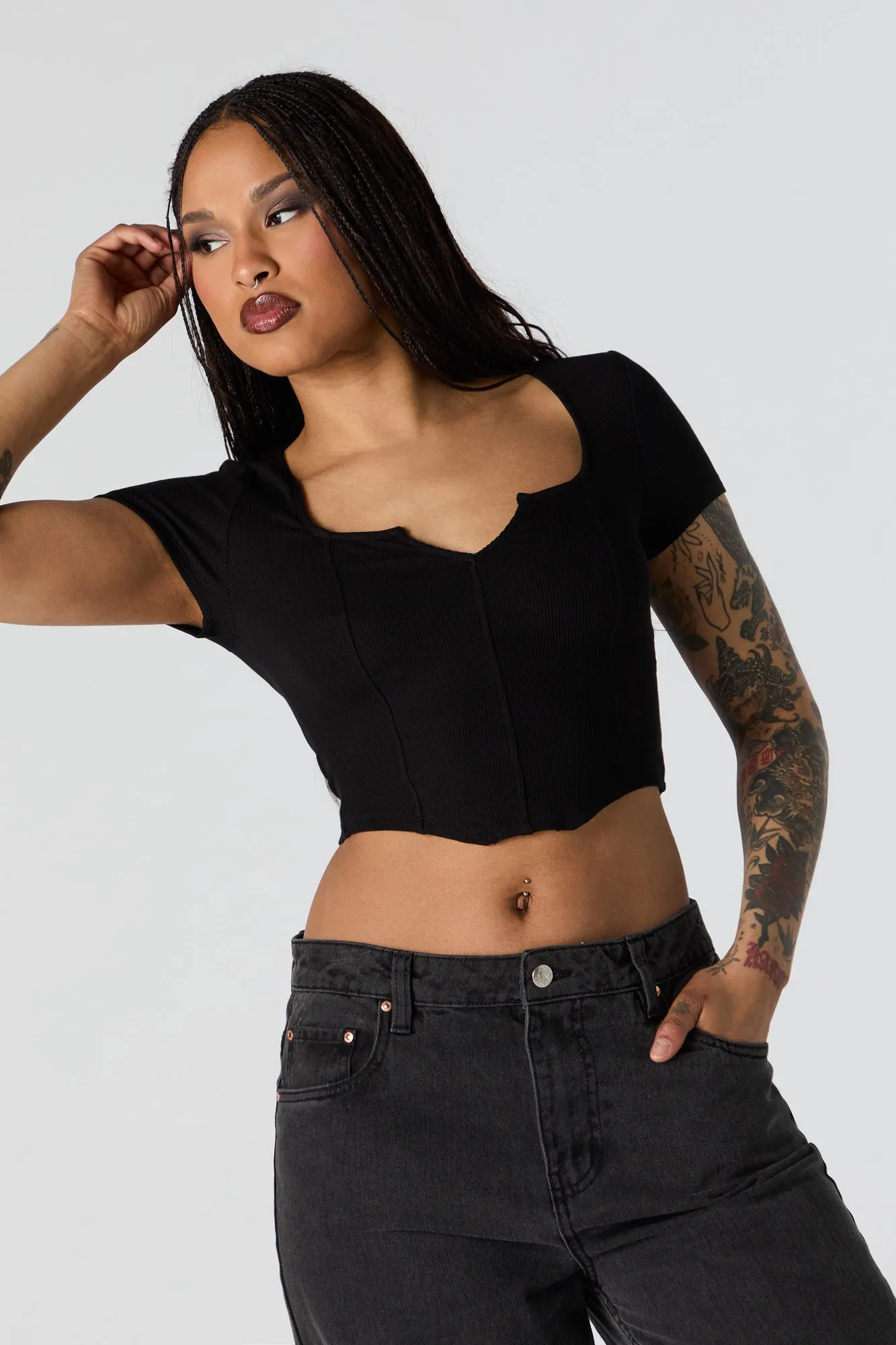Ribbed Corset Short Sleeve Crop Top sold by Charlotte Russe product image thumbnail 2