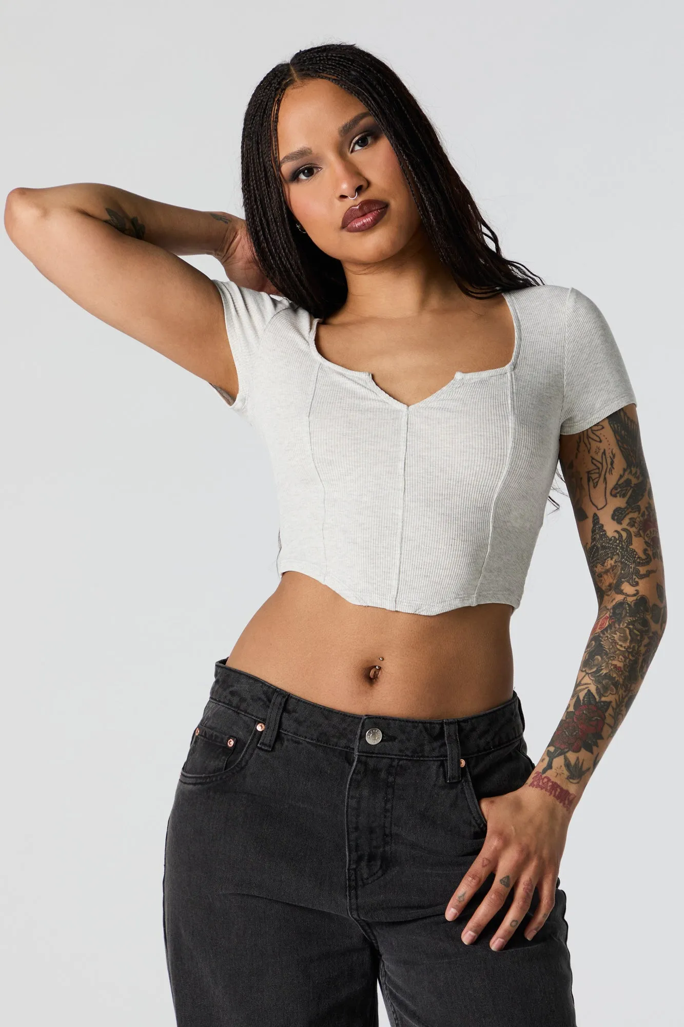 Ribbed Corset Short Sleeve Crop Top sold by Charlotte Russe product image thumbnail 5
