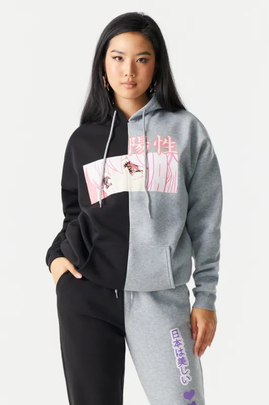 Anime Spliced Graphic Oversized Boyfriend Hoodie sold by Charlotte Russe