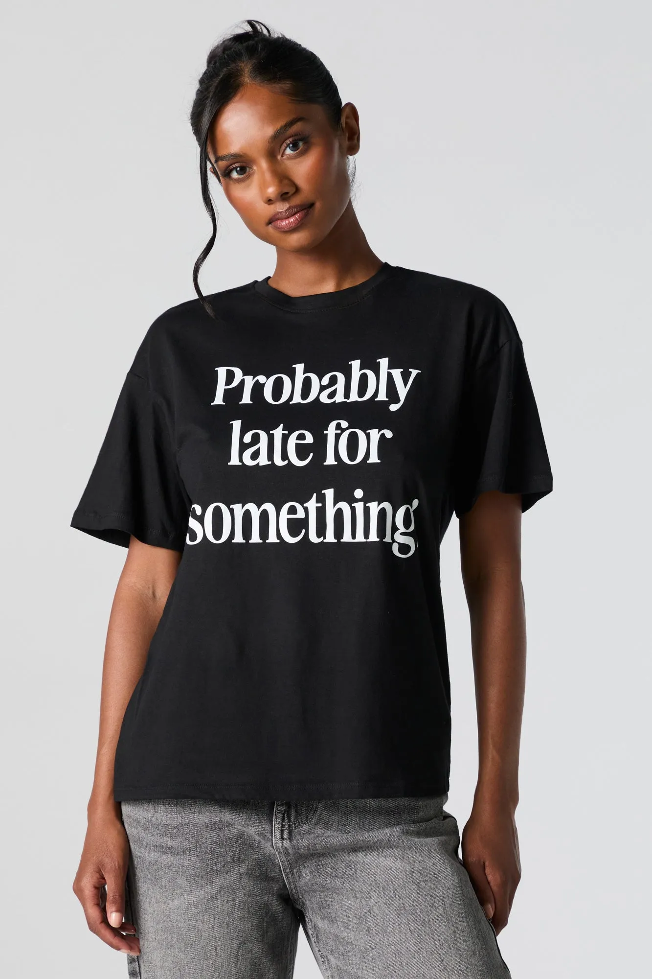 Probably Late Graphic Boyfriend T-Shirt sold by Charlotte Russe