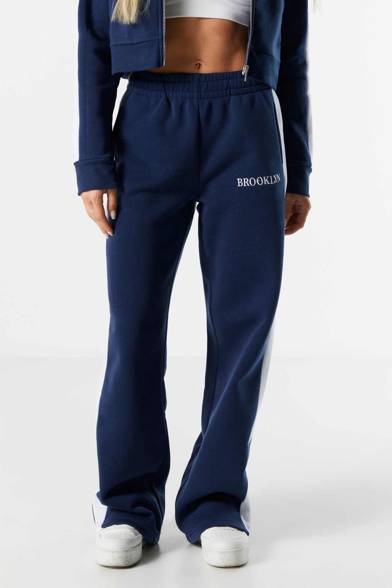 Brooklyn Embroidered Fleece Wide Leg Track Pant sold by Charlotte Russe product image thumbnail 2