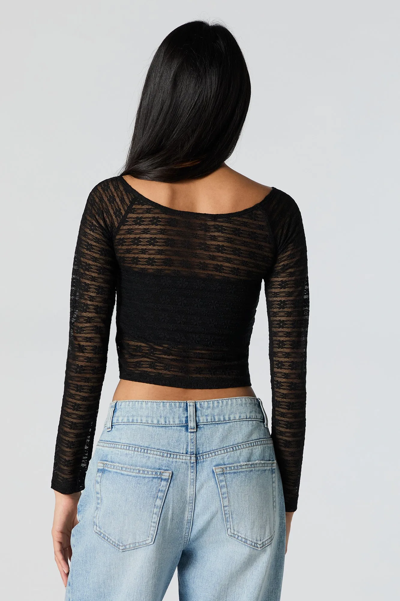 Floral Lace Long Sleeve Crop Top sold by Charlotte Russe product image thumbnail 5