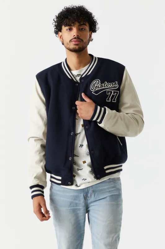 Pistons 77 Varsity Graphic Bomber Jacket sold by Charlotte Russe