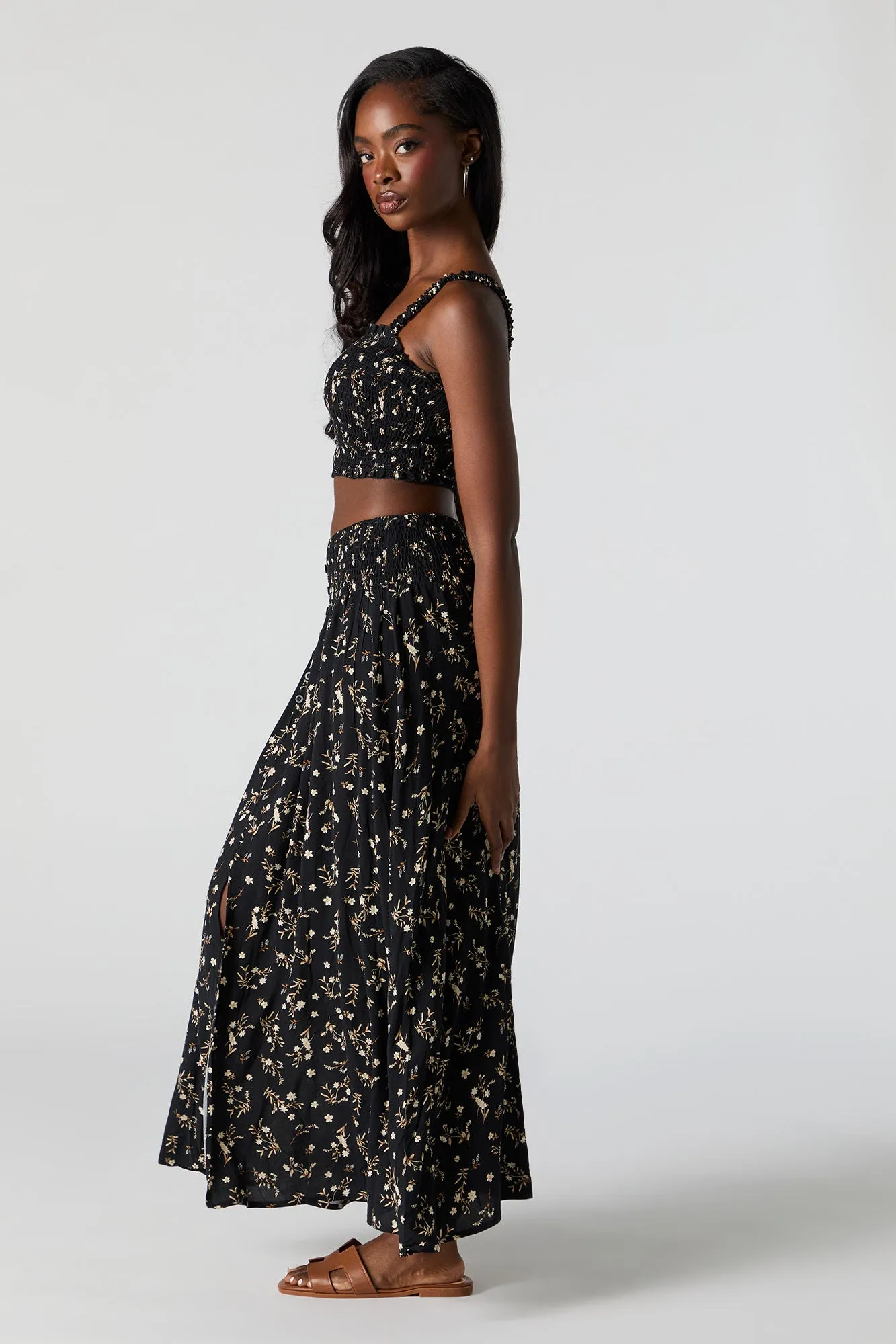 Black Floral Buttoned Maxi Skirt sold by Charlotte Russe product image thumbnail 3