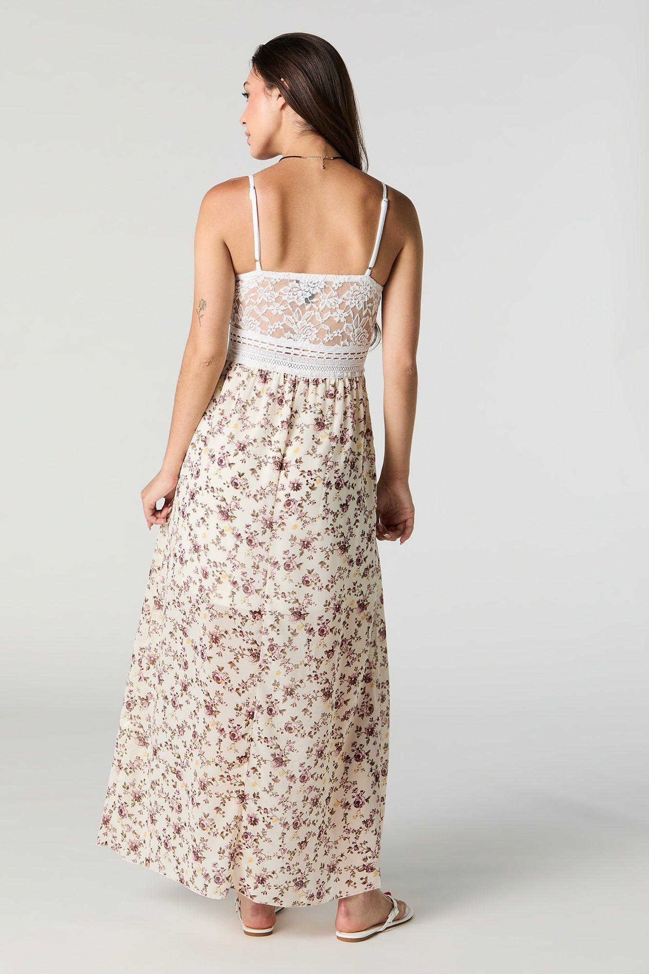 Floral Chiffon Lace Maxi Dress with Built-In Bra Cups sold by Charlotte Russe product image thumbnail 3
