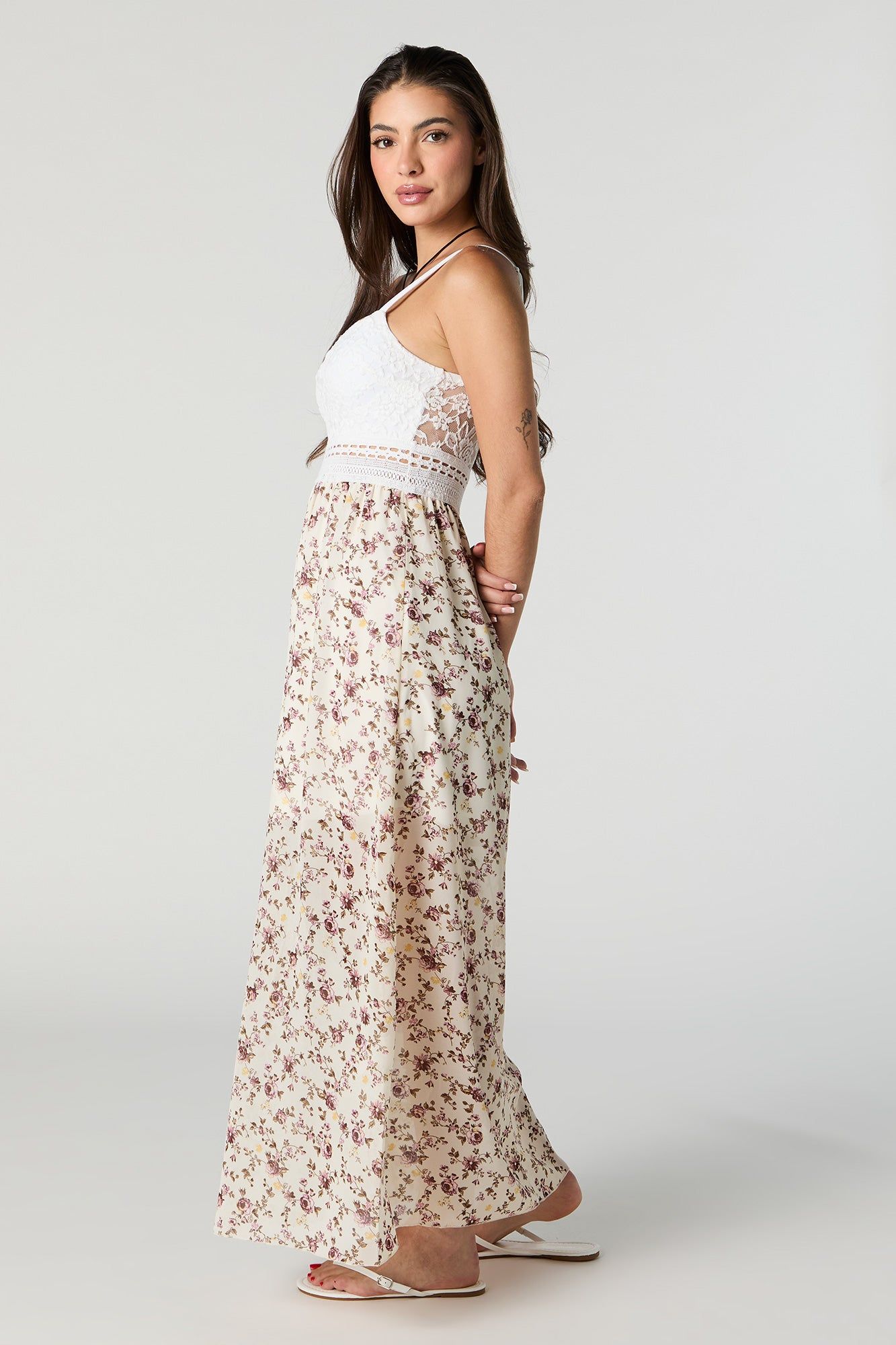 Floral Chiffon Lace Maxi Dress with Built-In Bra Cups sold by Charlotte Russe product image thumbnail 2