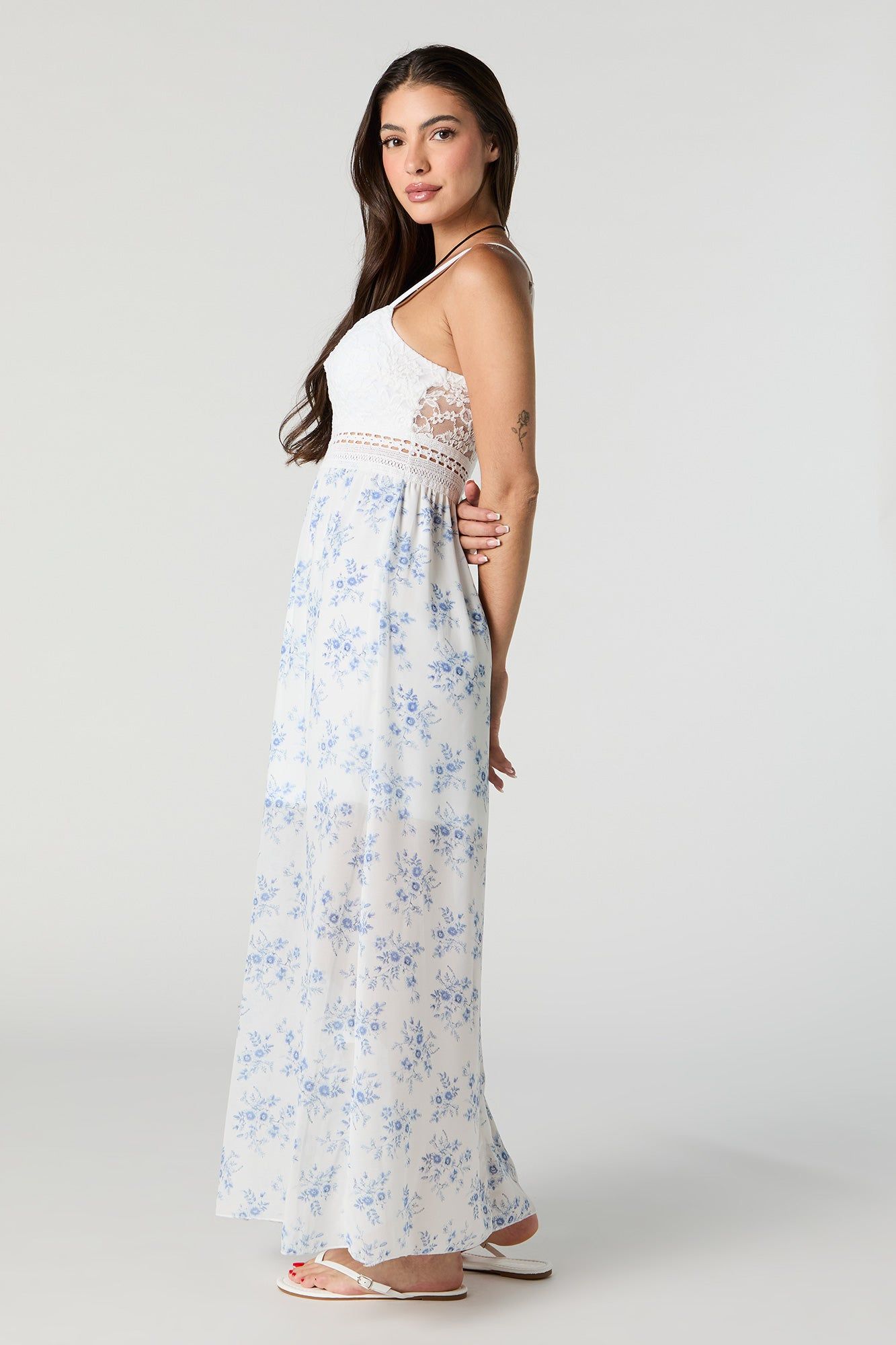 Floral Chiffon Lace Maxi Dress with Built-In Bra Cups sold by Charlotte Russe product image thumbnail 5