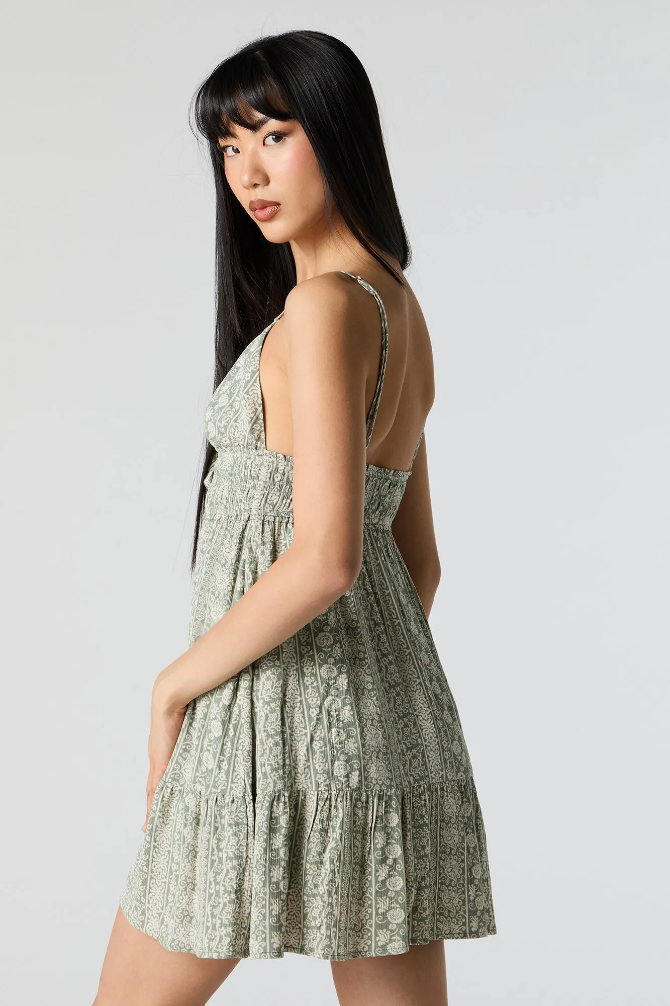 Green Floral Print V-Neck Self Tie Mini Dress sold by Charlotte Russe product image thumbnail 2