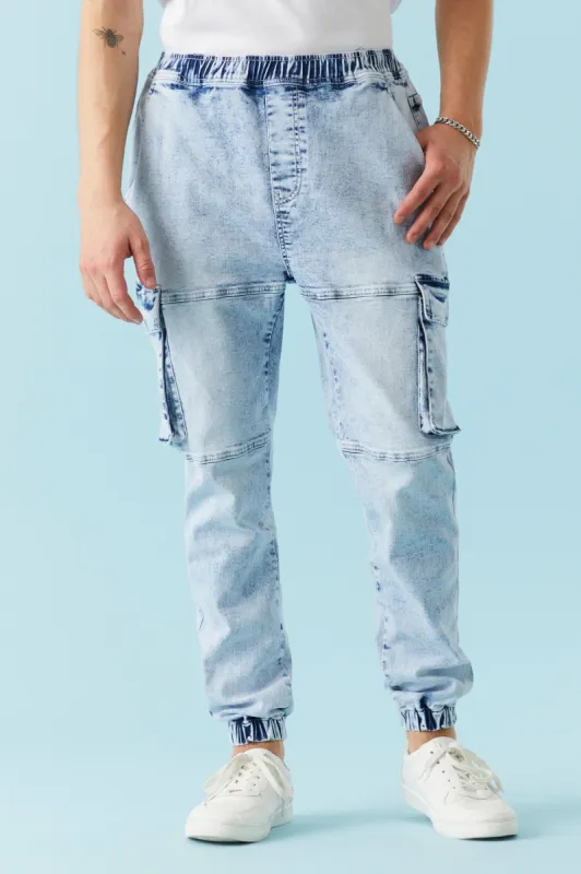 Relaxed Light Wash Denim Cargo Jogger sold by Charlotte Russe