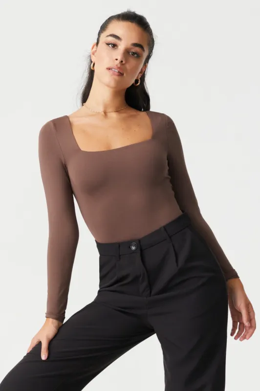 Square Neck Long Sleeve Contour Bodysuit sold by Charlotte Russe