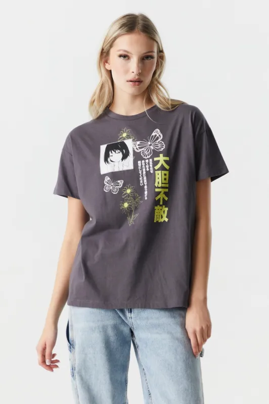 Anime Butterfly Graphic Boyfriend T-Shirt sold by Charlotte Russe