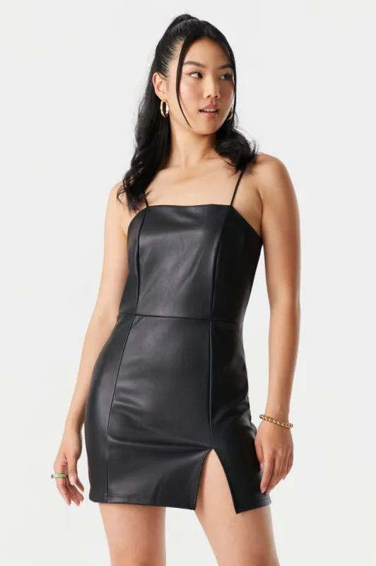 Bodycon Faux-Leather Leg Slit Mini Dress sold by Charlotte Russe