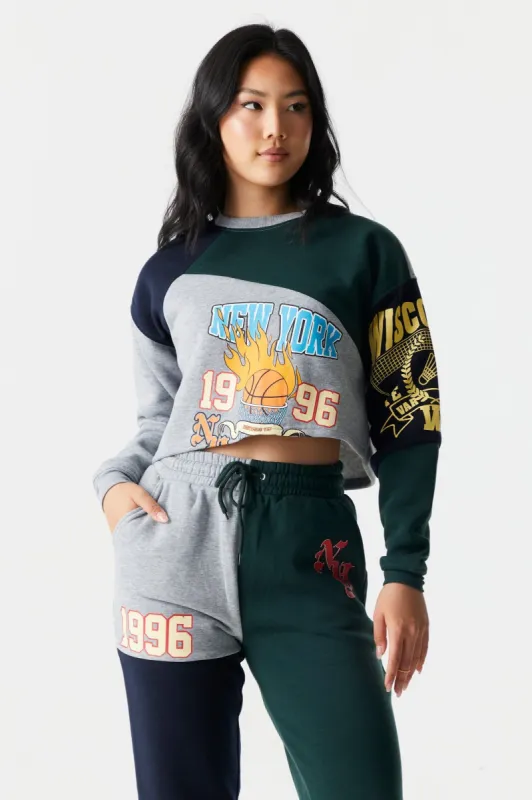 New York Graphic Colour Block Crop Sweatshirt made by Charlotte Russe