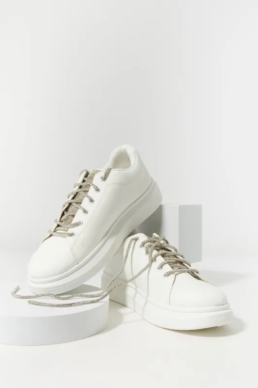 Platform Rhinestone Lace Sneaker sold by Charlotte Russe